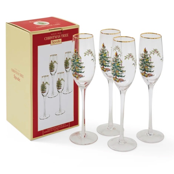 Spode Other - Set of 4 Spode Christmas Tree Champagne Fluted Glasses
